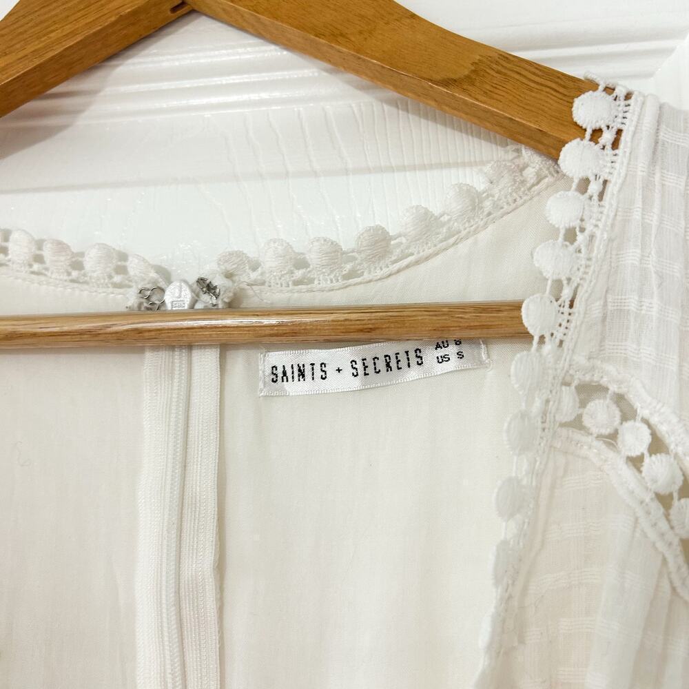 Showpo Saints + Secrets White Puff Sleeve Ruffle Mini Dress Size S Cotton EUC - Picture 4 of 10